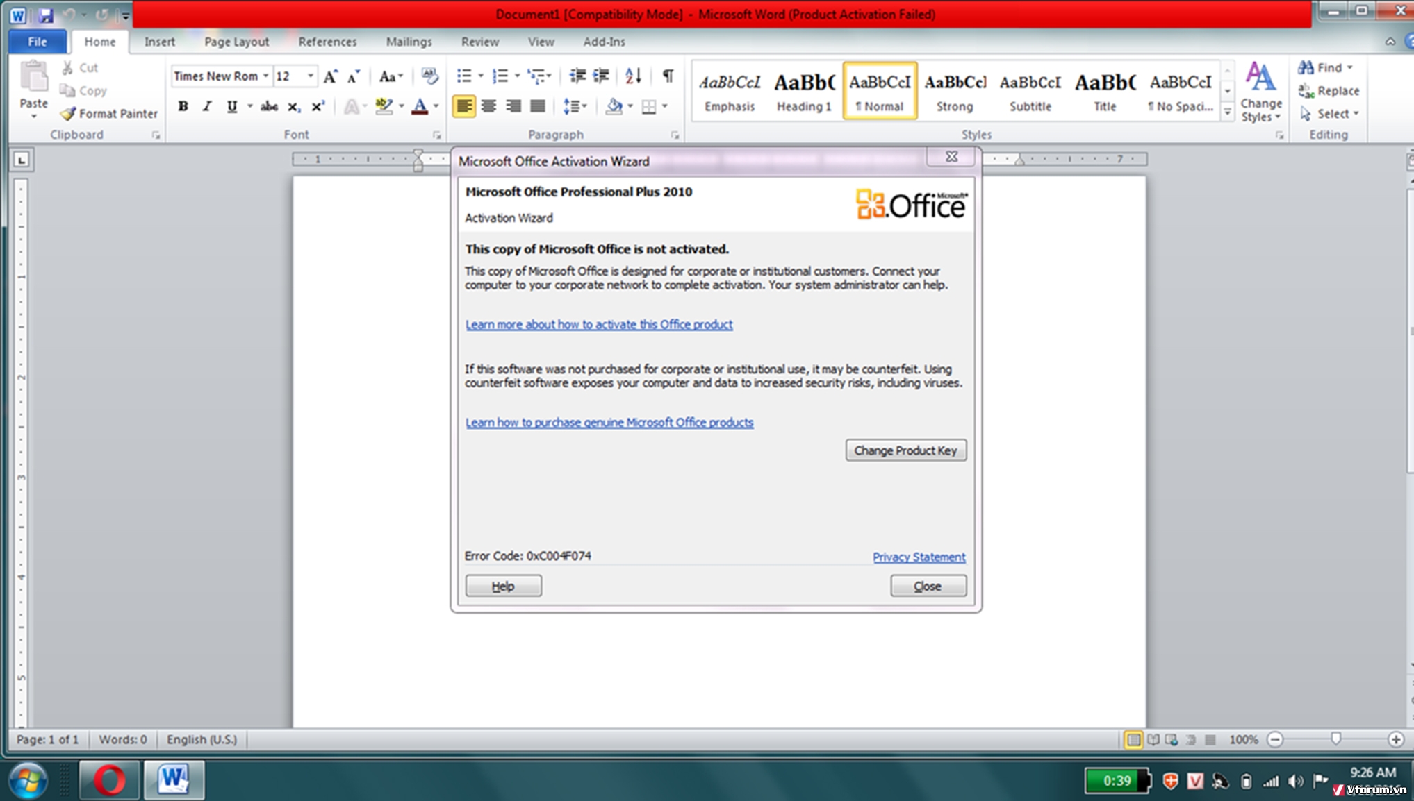 Microsoft Office 2010 hay hiện cửa sổ Microsoft Office Activation Wizard |  
